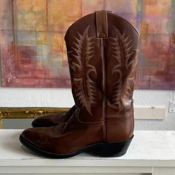 Vintage Brown Tony Lama Boots Leather Cowboy Boots Mens 11.5